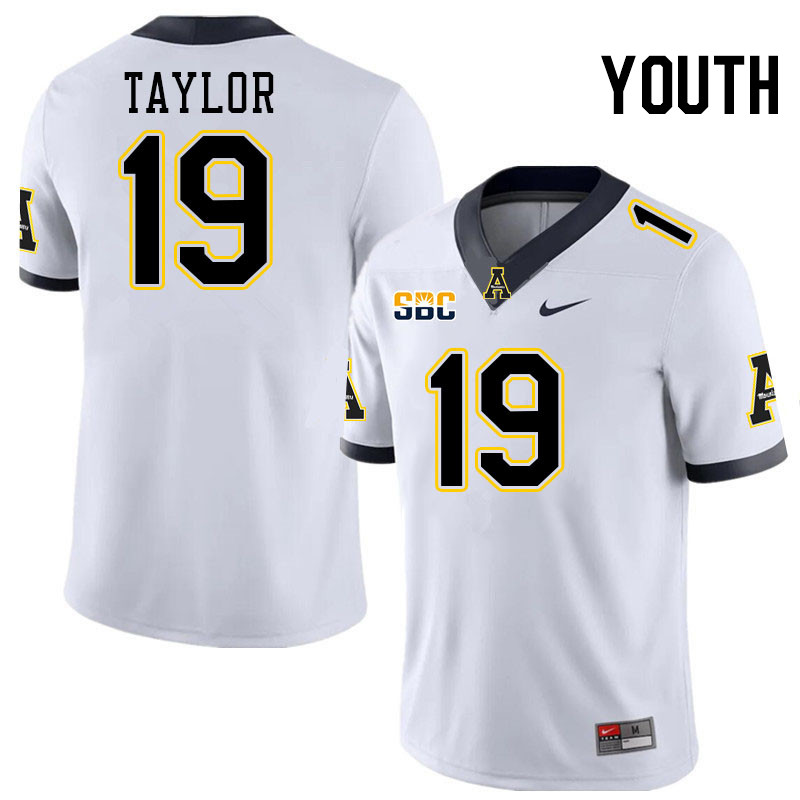 Youth #19 Nick Taylor Appalachian State Mountaineers College Football Jerseys Stitched-White
